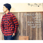 BURGUS PLUS X^CbV Vc Y o[KXvX Indigo Block Check Work Shirt